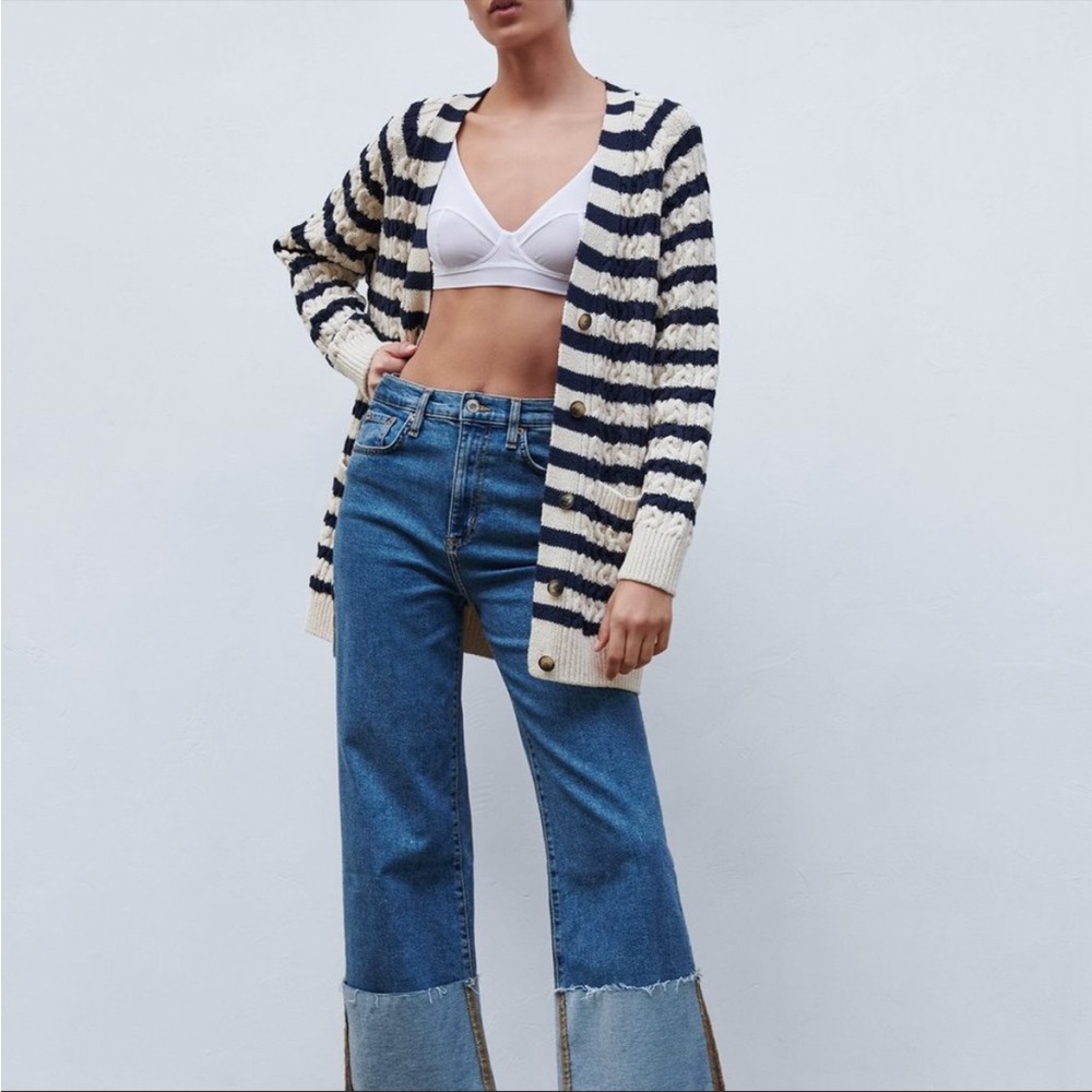 Zara stripe navy knit cardigan sweater